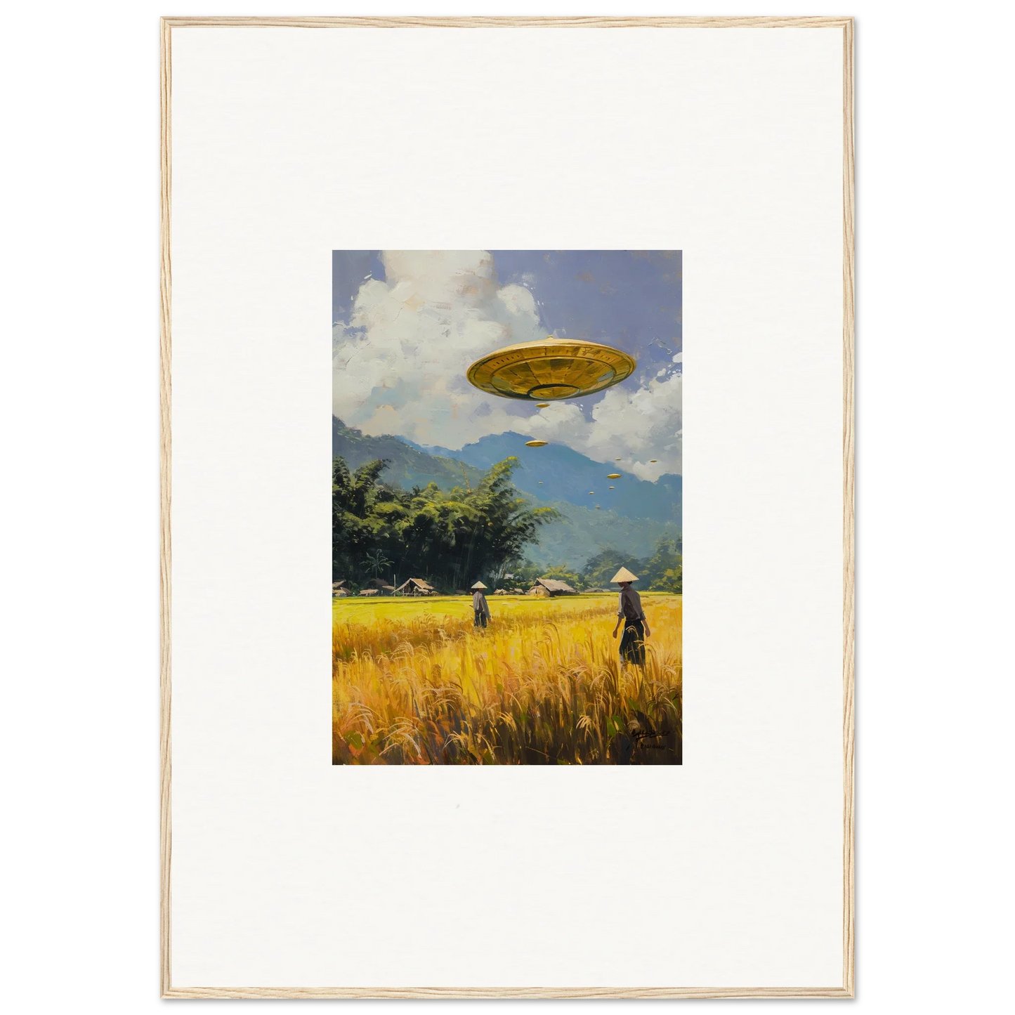 UFO above a golden wheat field for Circles Kabuki framed wall art room decor