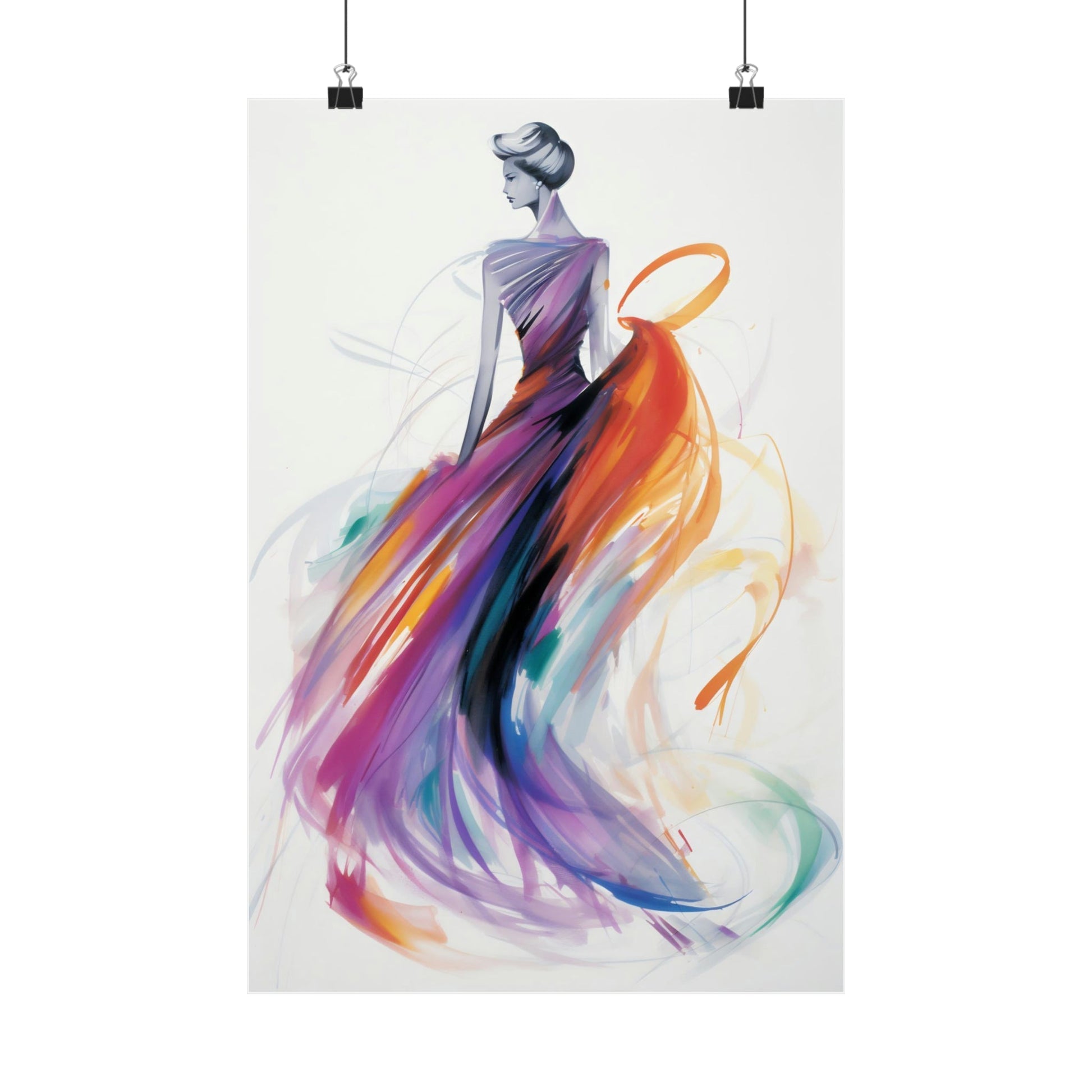 Colorful abstract painting of a woman in a flowing dress with vibrant brushstrokes.