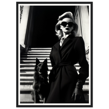 A high quality black and white photo of a woman and her dog, perfect for a poster for my wall Helmut Wannabe The Look The Oracle Windows™ Collection.