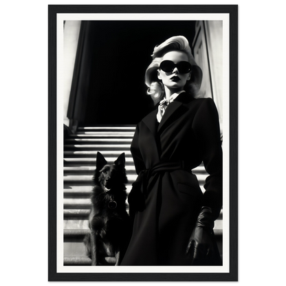 A high quality black and white photo of a woman and her dog, perfect for a poster for my wall Helmut Wannabe The Look The Oracle Windows™ Collection.