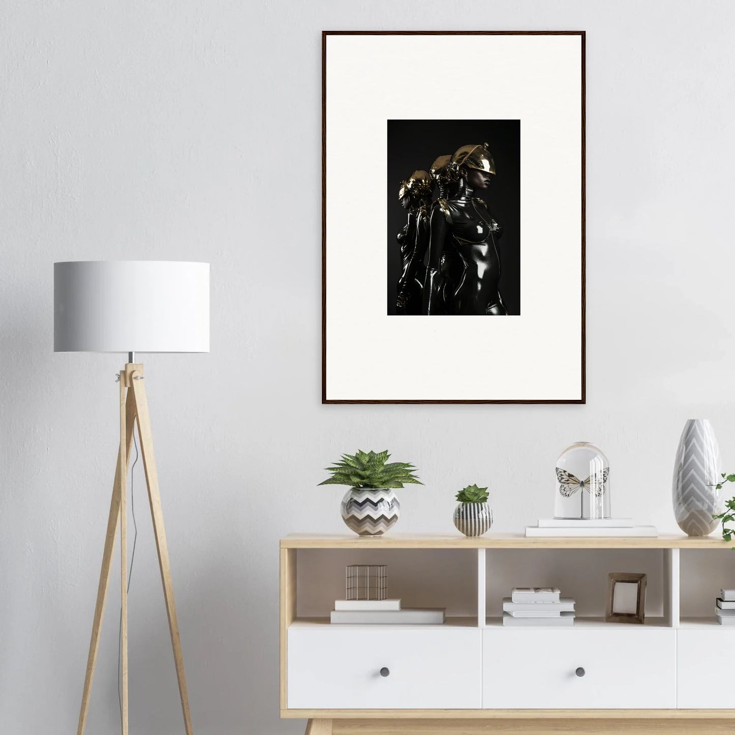 Framed black and white photograph of a horse’s head and mane.