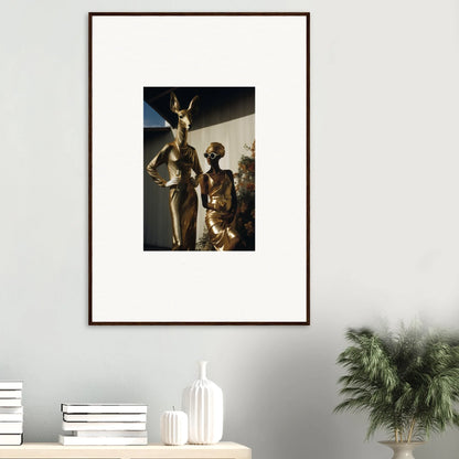 Framed photograph depicting three African figures in traditional attire against a dark background.