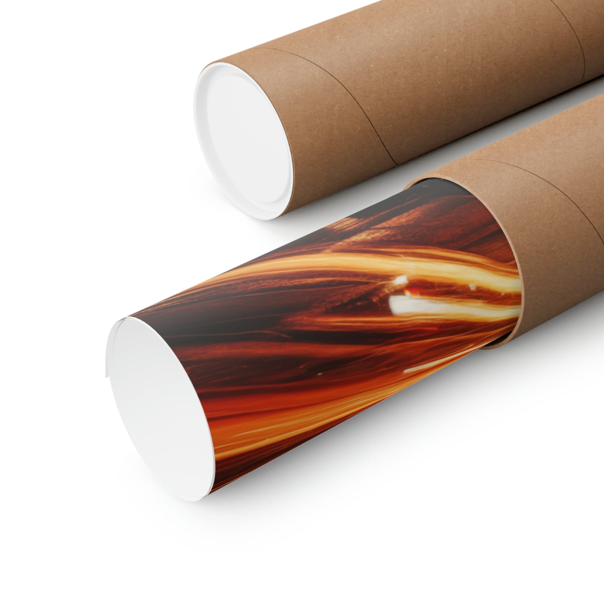 Rolled-up poster or print featuring a vibrant sunset sky image.