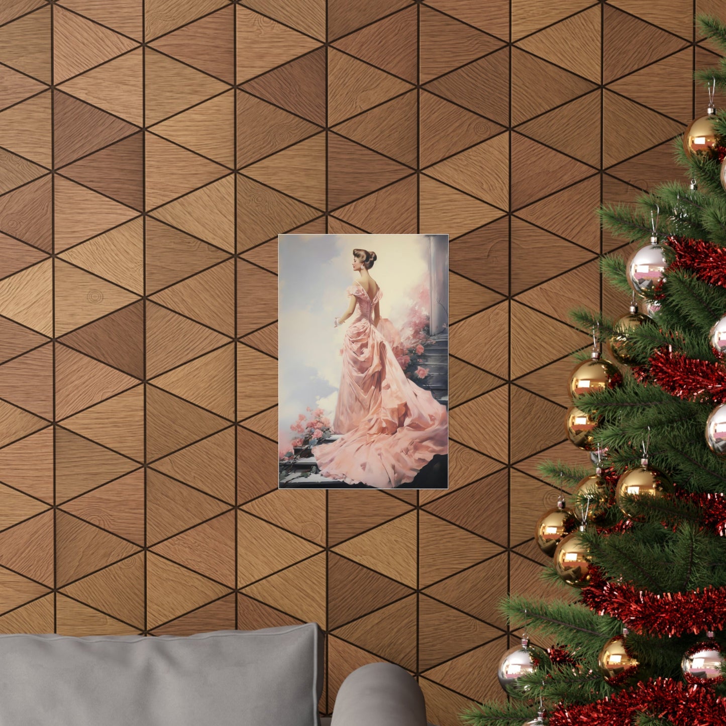 Decorative wall panel with geometric triangle pattern.