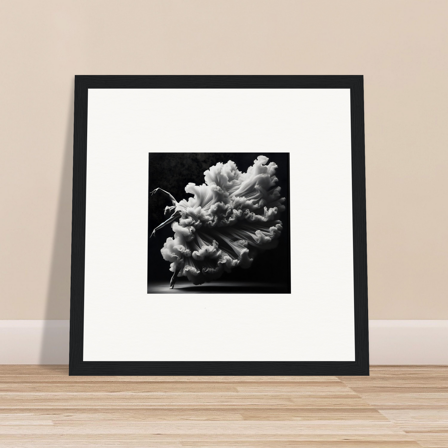 Framed black and white photograph of a billowing cloud or smoke formation.