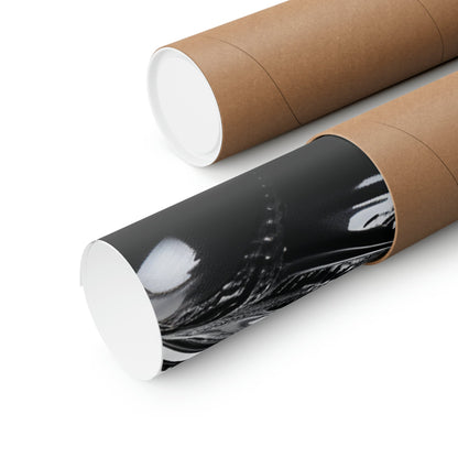 Cylindrical tubes or rolls, one with a black and white printed surface visible.