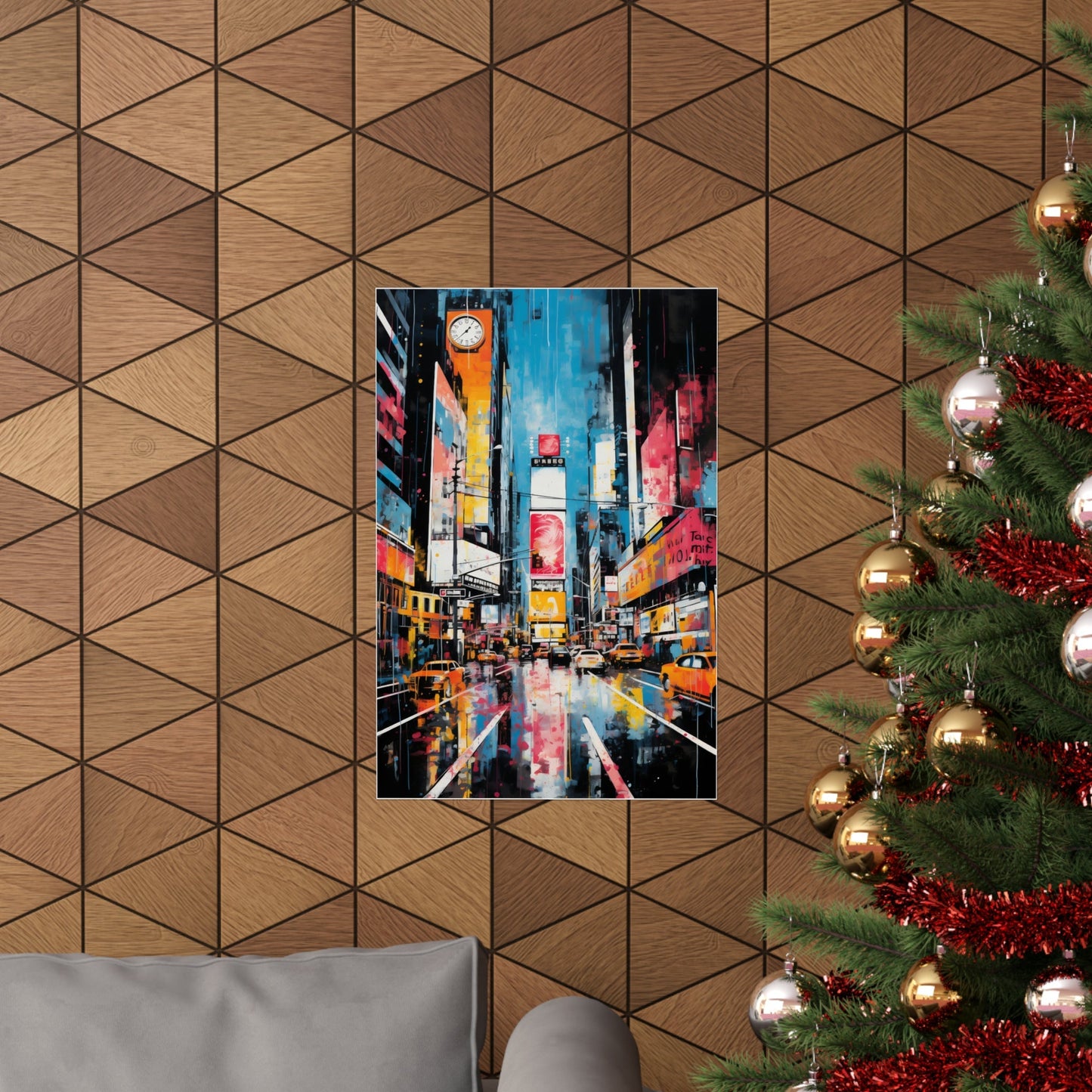 Colorful canvas print depicting a vibrant nighttime cityscape of Times Square in New York City.