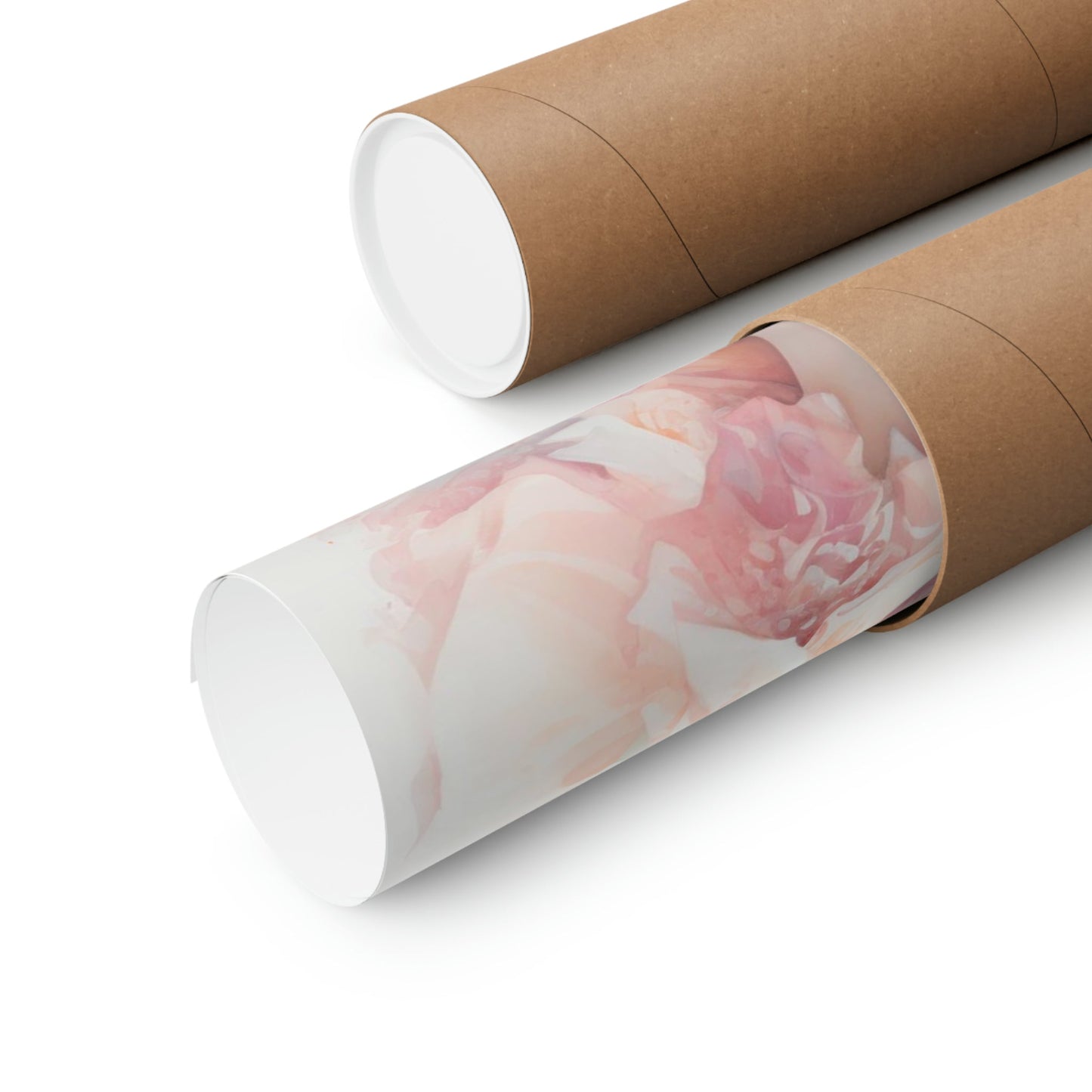 Cardboard mailing tubes, one with a floral or marbled design visible on the end.