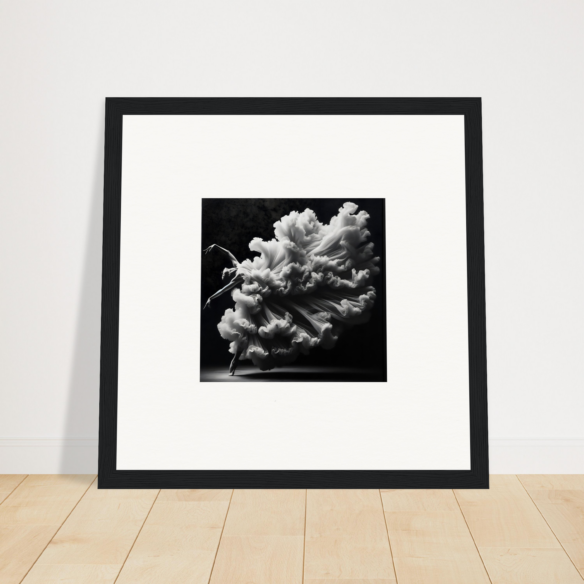 Framed black and white photograph of a billowing cloud formation.