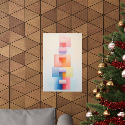 Abstract geometric painting with colorful rectangular shapes arranged vertically.