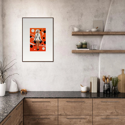 Framed canvas print of a stylized figure on orange, perfect for room decoration