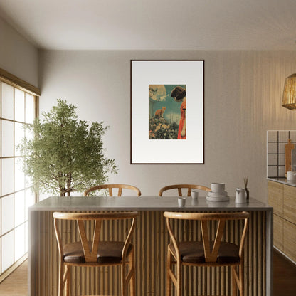 Dining table with wooden chairs and a potted olive tree for a perfect Flora Reverie vibe