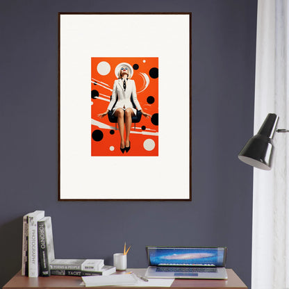 Stylized figure in a white suit on orange canvas print for cool room decoration