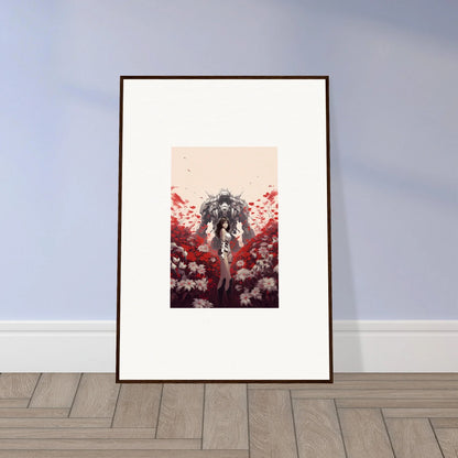 Framed canvas print of a robotic figure in flowers for trendy boundary whimsy room decoration