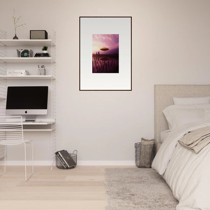 Framed canvas print of Violet Dreaming with a purple sunset and UFO for room decoration