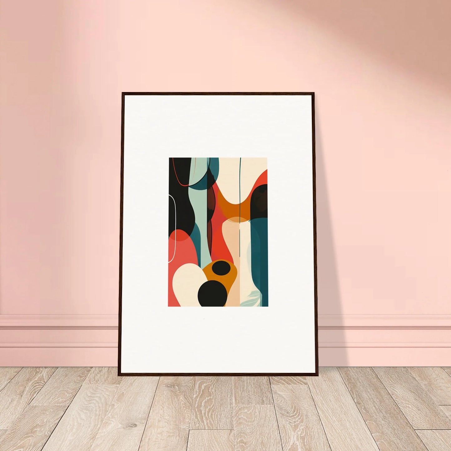 Framed canvas print of colorful curved shapes for trendy room decoration, Troubadour Aria