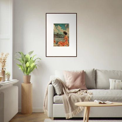 Framed vintage canvas print of a figure in orange for your Color Reverie room decoration