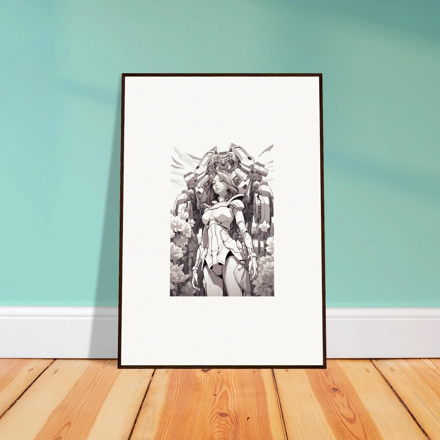 Framed black and white canvas print of a woman in motion for dream machine room decoration