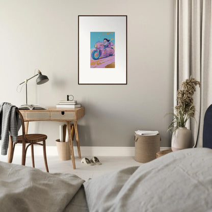 Framed canvas print of a pink motorcycle for cool room decoration in Paintfall Venture