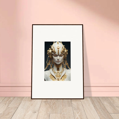 Framed canvas print of a figure in ornate gold headdress for stylish room decoration