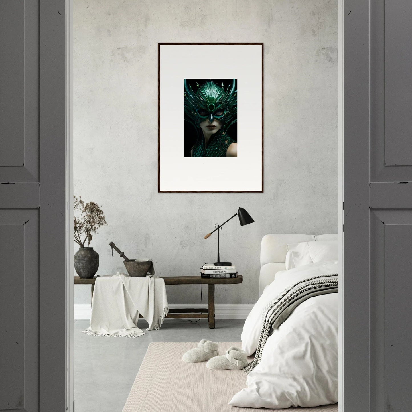 Framed canvas print of a mysterious figure, perfect for room decoration and enigma enunciations