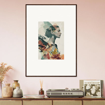 Framed canvas print of Eclectic Reverie Blossom blending woman’s profile with flowers