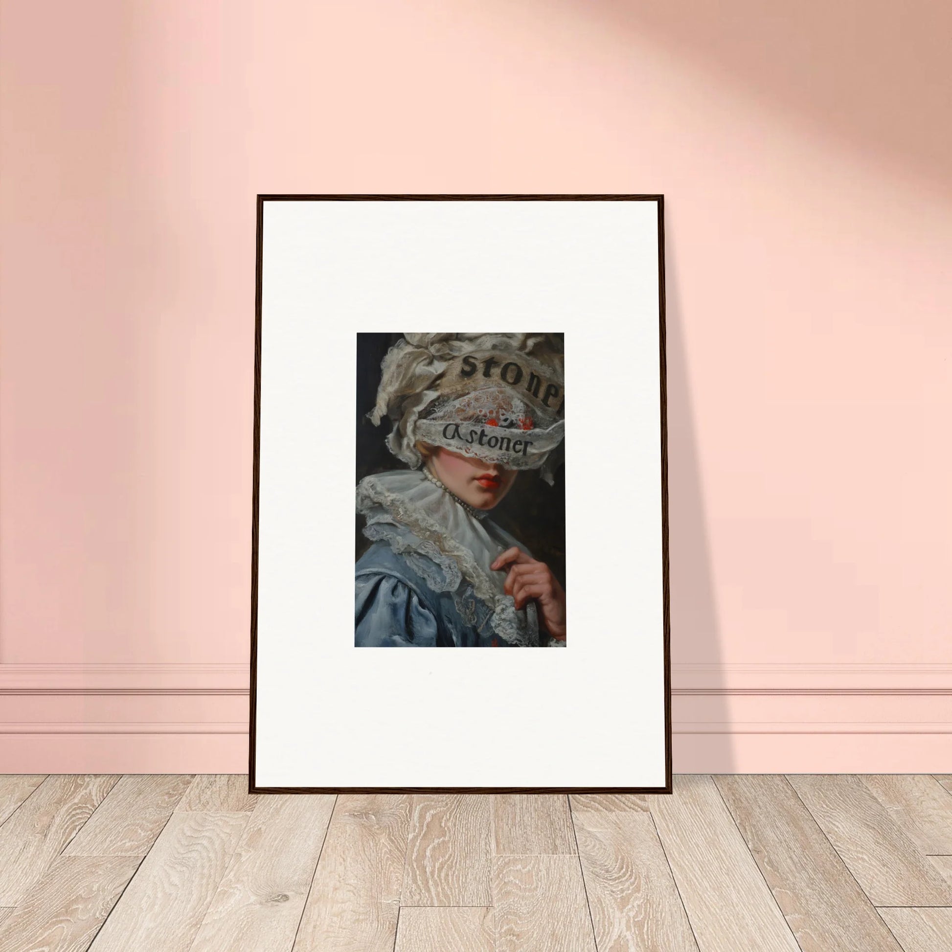 Framed canvas print featuring a person with a newspaper veil cognition for unique room decoration