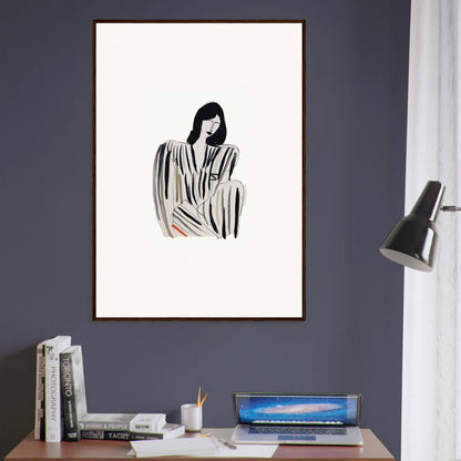 Framed black and white canvas print of a woman in a striped dress for Whispers Formals