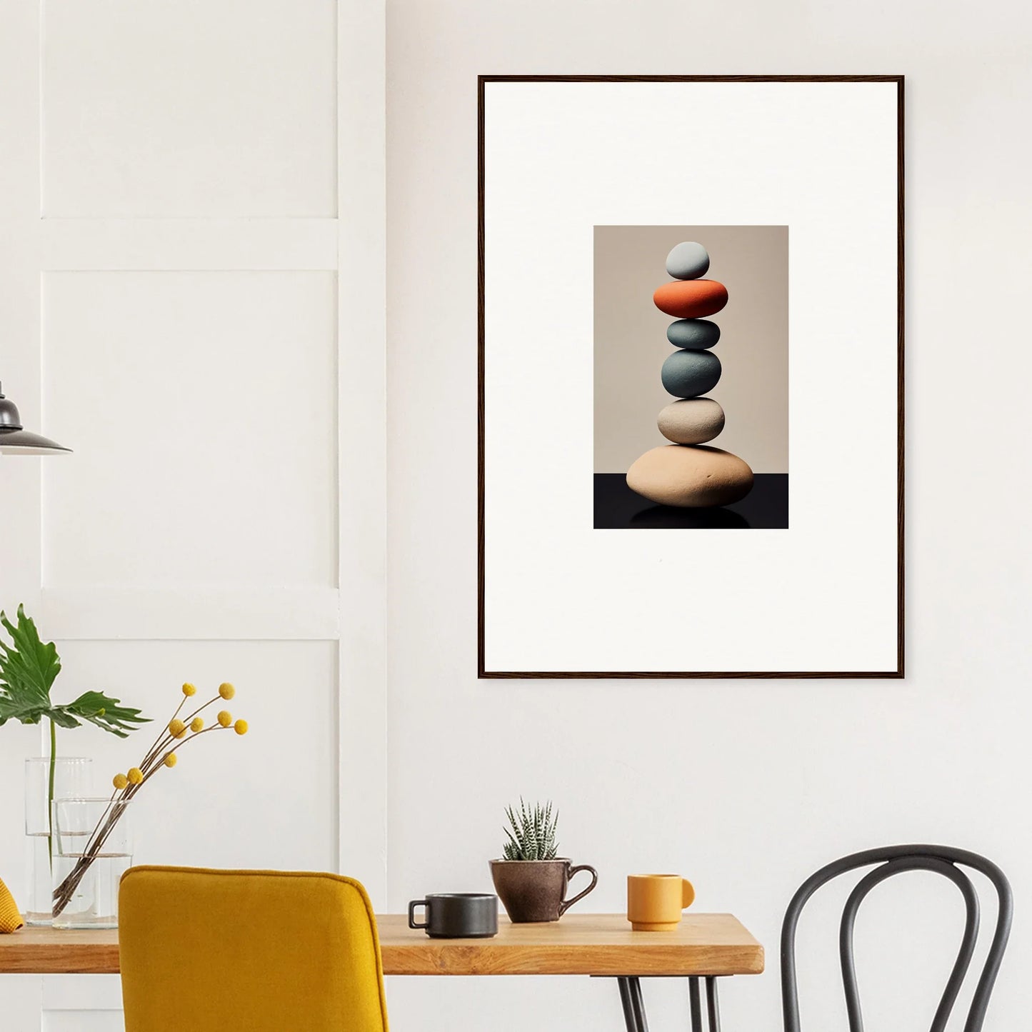 Framed canvas print of colorful balanced stones for dreamy room decoration