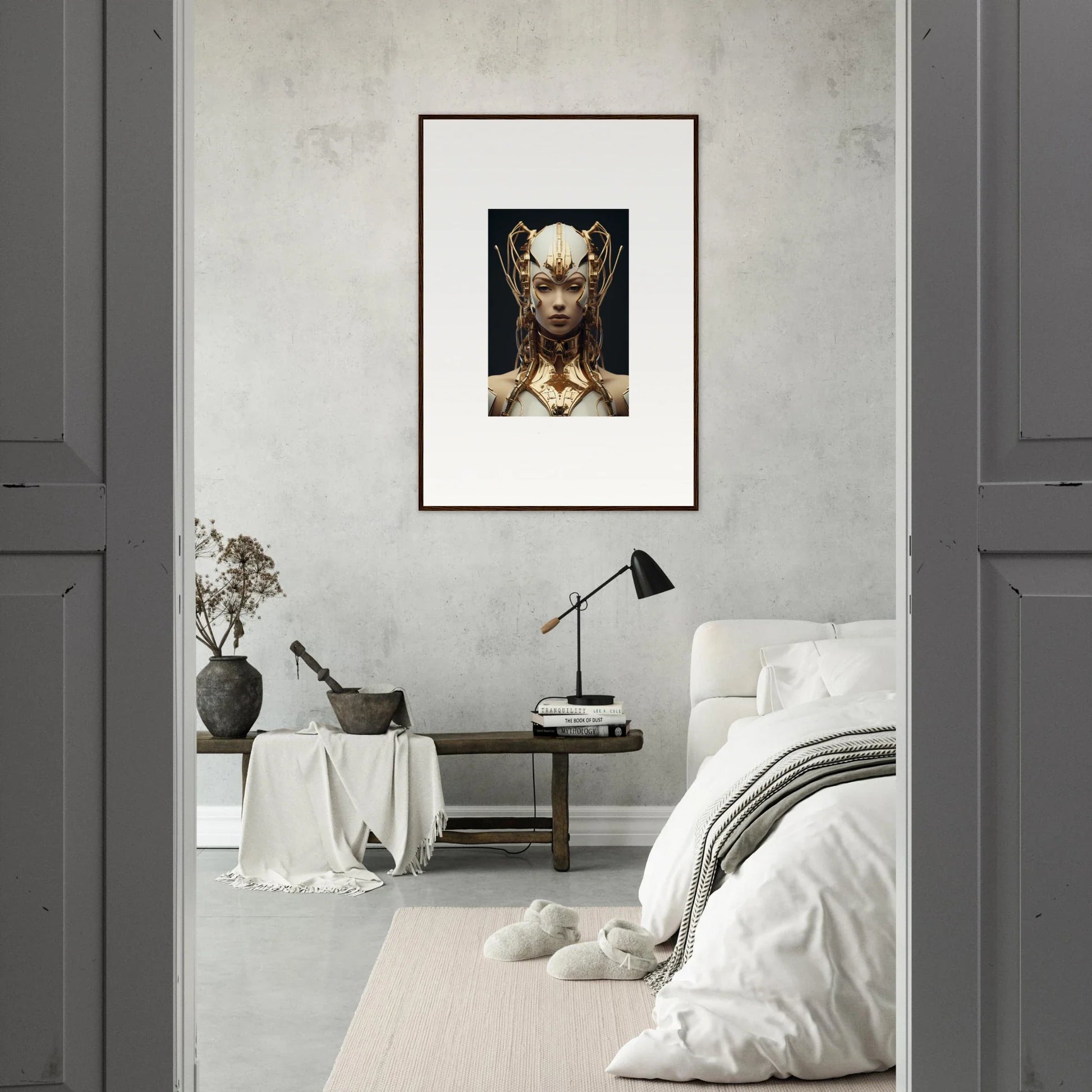 Framed canvas print of a regal figure for unique room decoration inspired by Echoes Muse