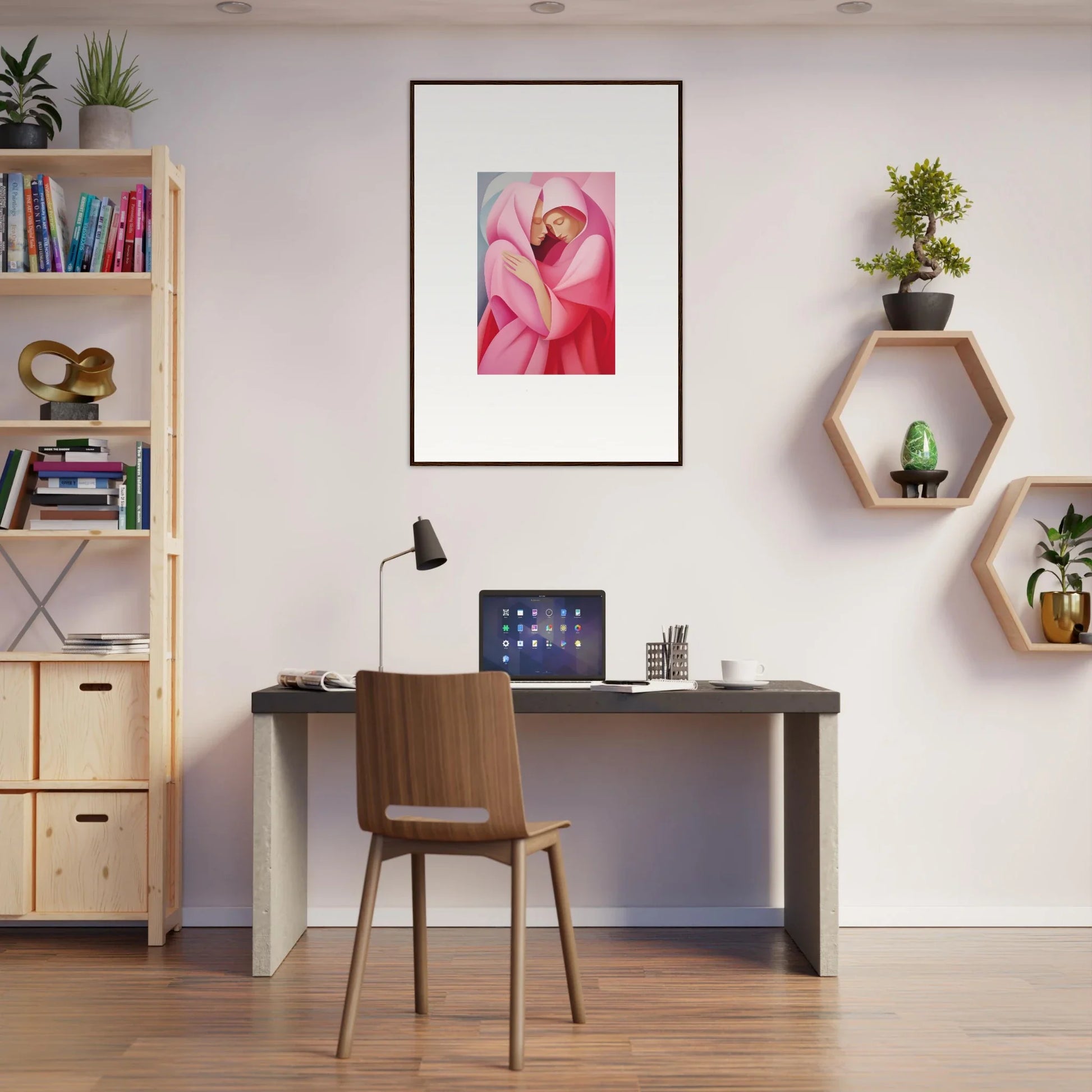 Home office setup featuring Glimmer Verse Tapestry for stylish room decoration