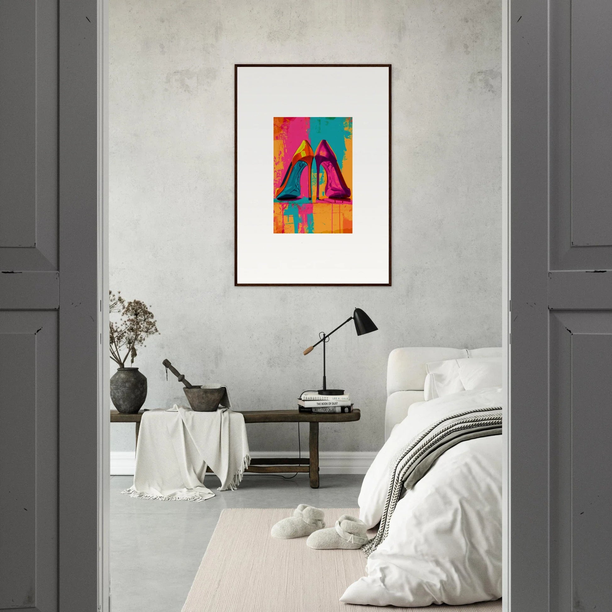 Framed abstract geometric wall art in vibrant colors for cool room decoration