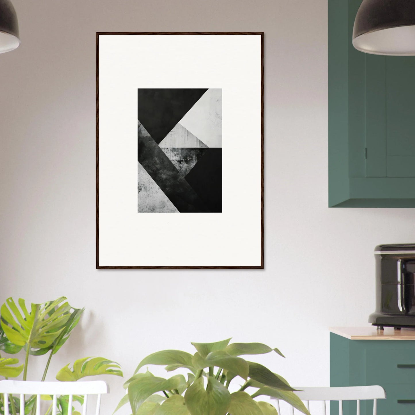 Framed black and white abstract geometric wall art for stylish room decoration