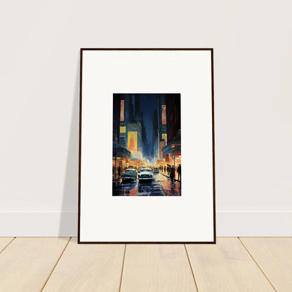 Framed canvas print of a vibrant nighttime city street for chic room decoration