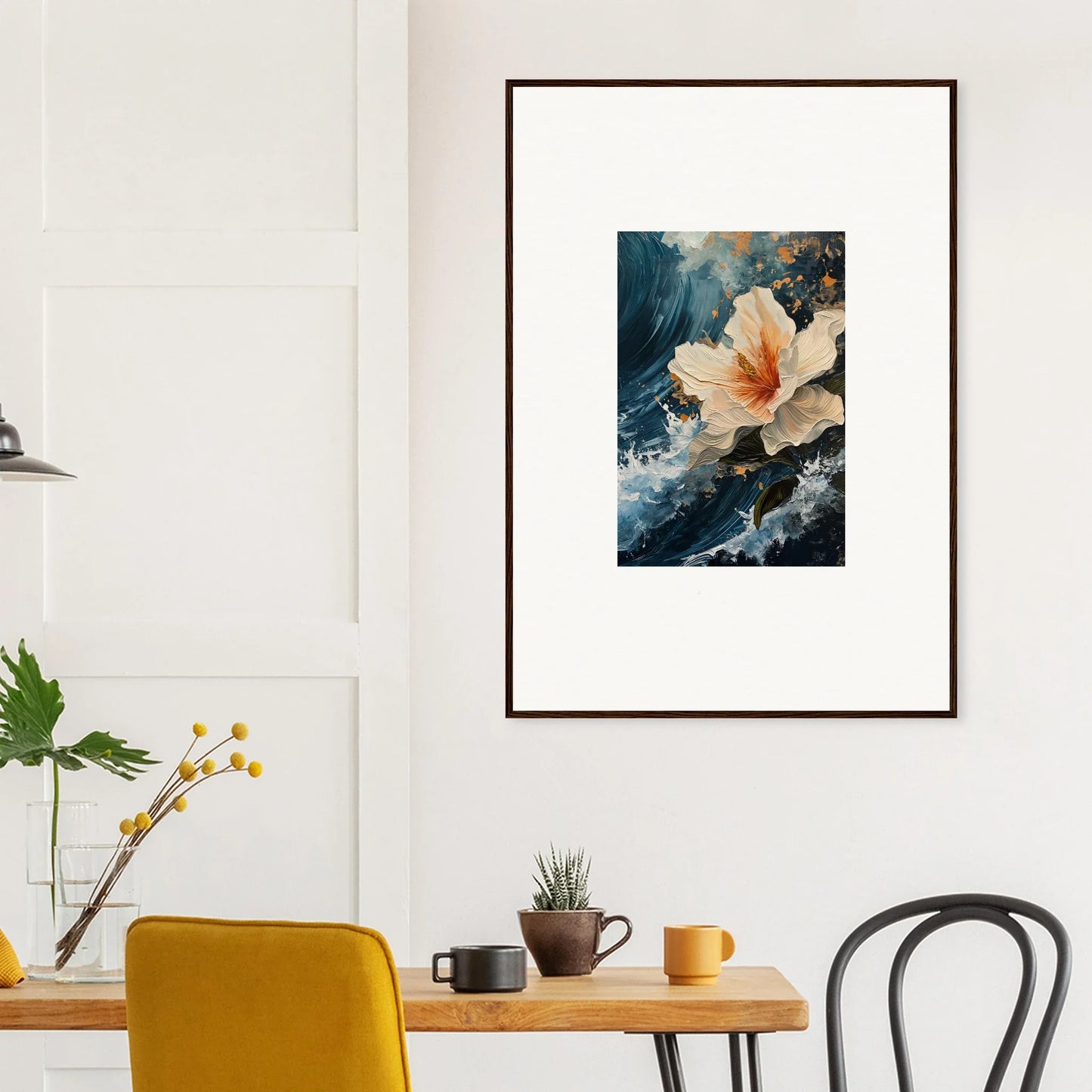 Vibrant flower framed canvas print perfect for room decoration with petal waves design