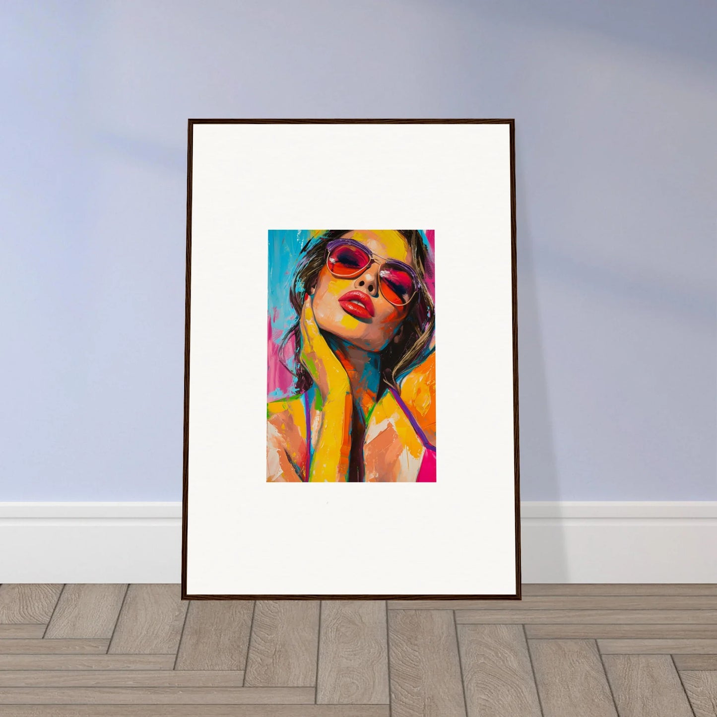 Colorful canvas print of a person in sunglasses, perfect for room decoration with Mind Prism vibes