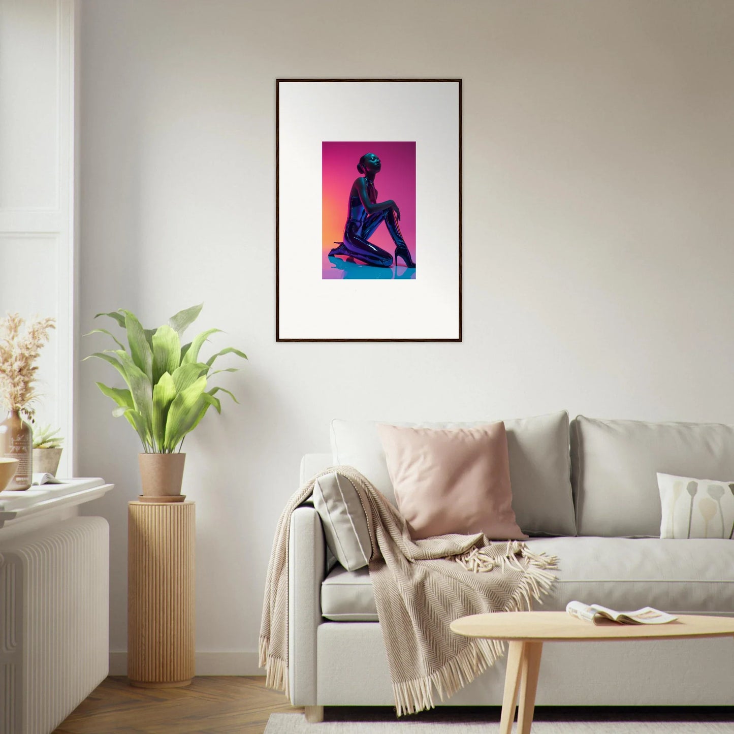 Framed Neon Vortex canvas print of a yoga silhouette for vibrant room decoration