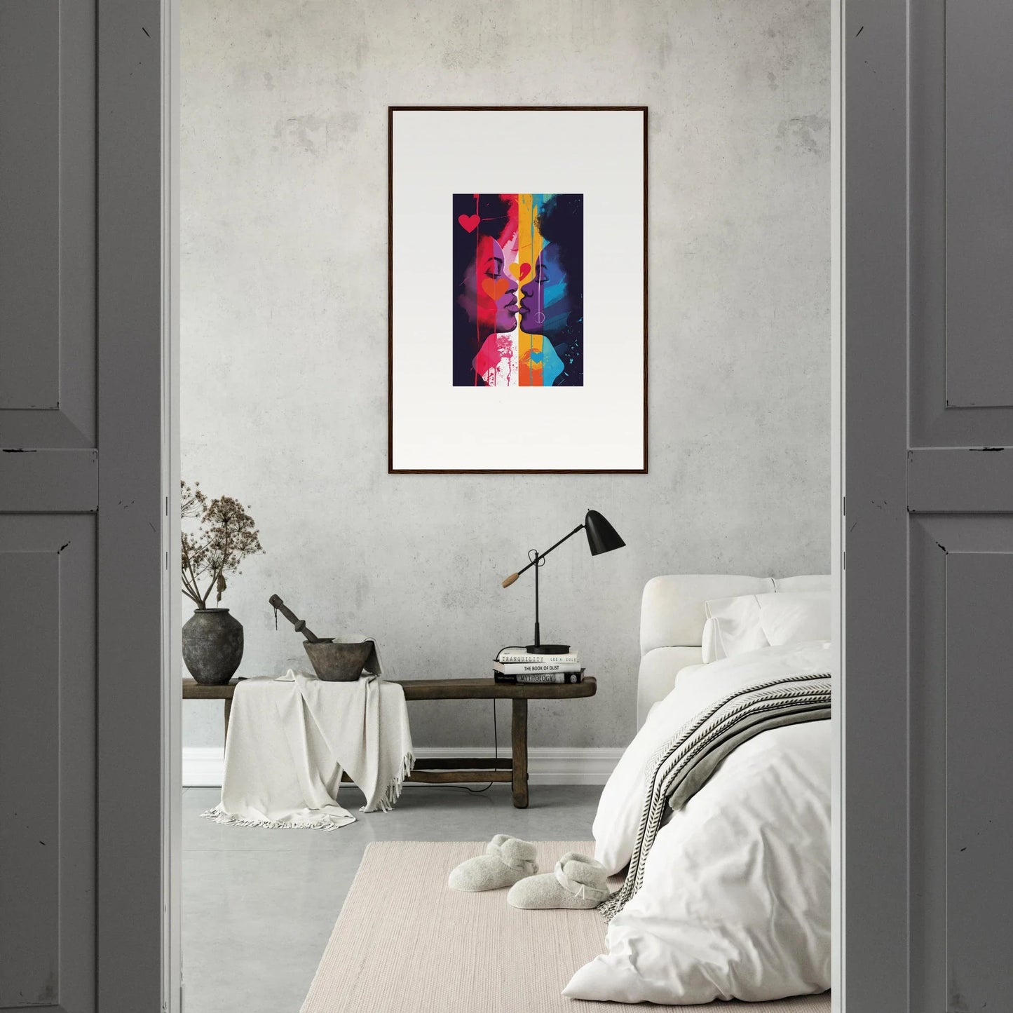 Colorful abstract portrait, Luminous Heartwave Reflection canvas print for trendy room decoration