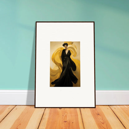 Framed canvas print of a figure in a black dress and sun waves for unique room decoration