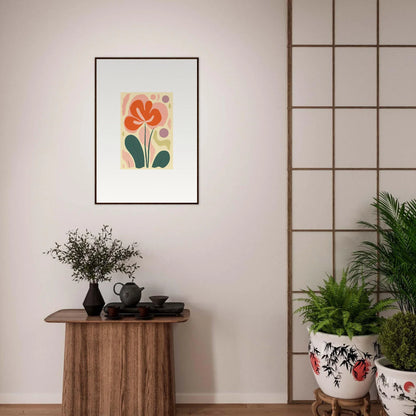 Framed abstract floral canvas print in orange and green, perfect for echoes whimsy room decoration