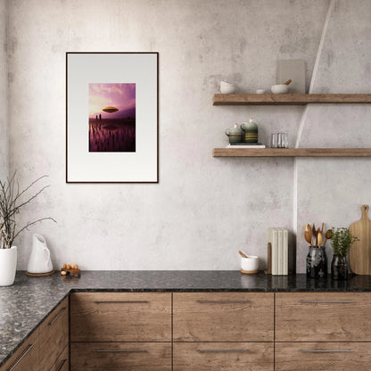 Modern kitchen with wooden cabinetry and Violet Dreaming canvas print for room decoration