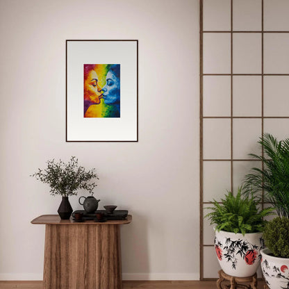 Framed canvas print of a rainbow-colored face, perfect for a stylish room decoration