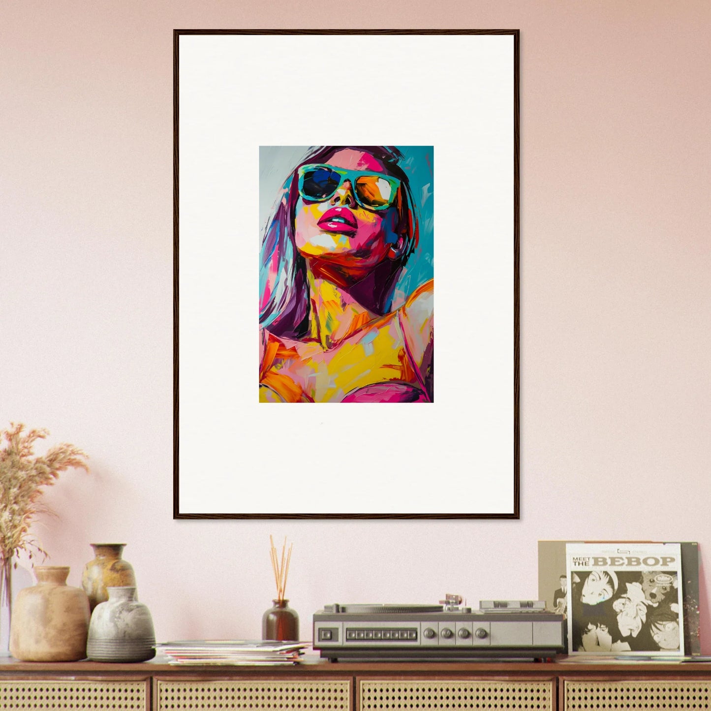 Colorful portrait of a person in sunglasses for vibrant room decoration as a canvas print