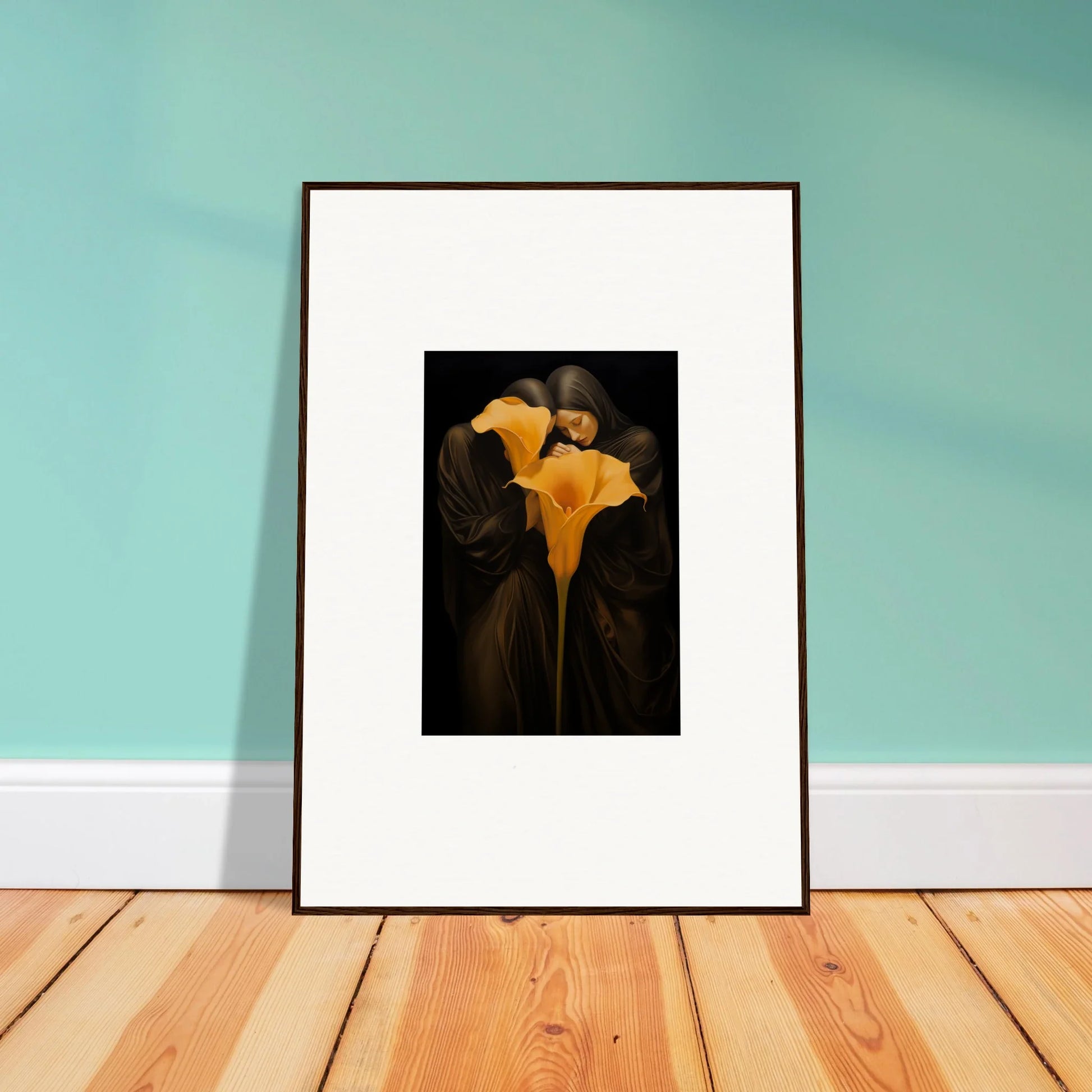 Framed canvas print of a yellow Calla Lily, perfect for a bloom couple’s room decoration