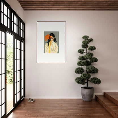 Framed canvas print of a stylized figure in yellow and orange for dreams eternity room decoration