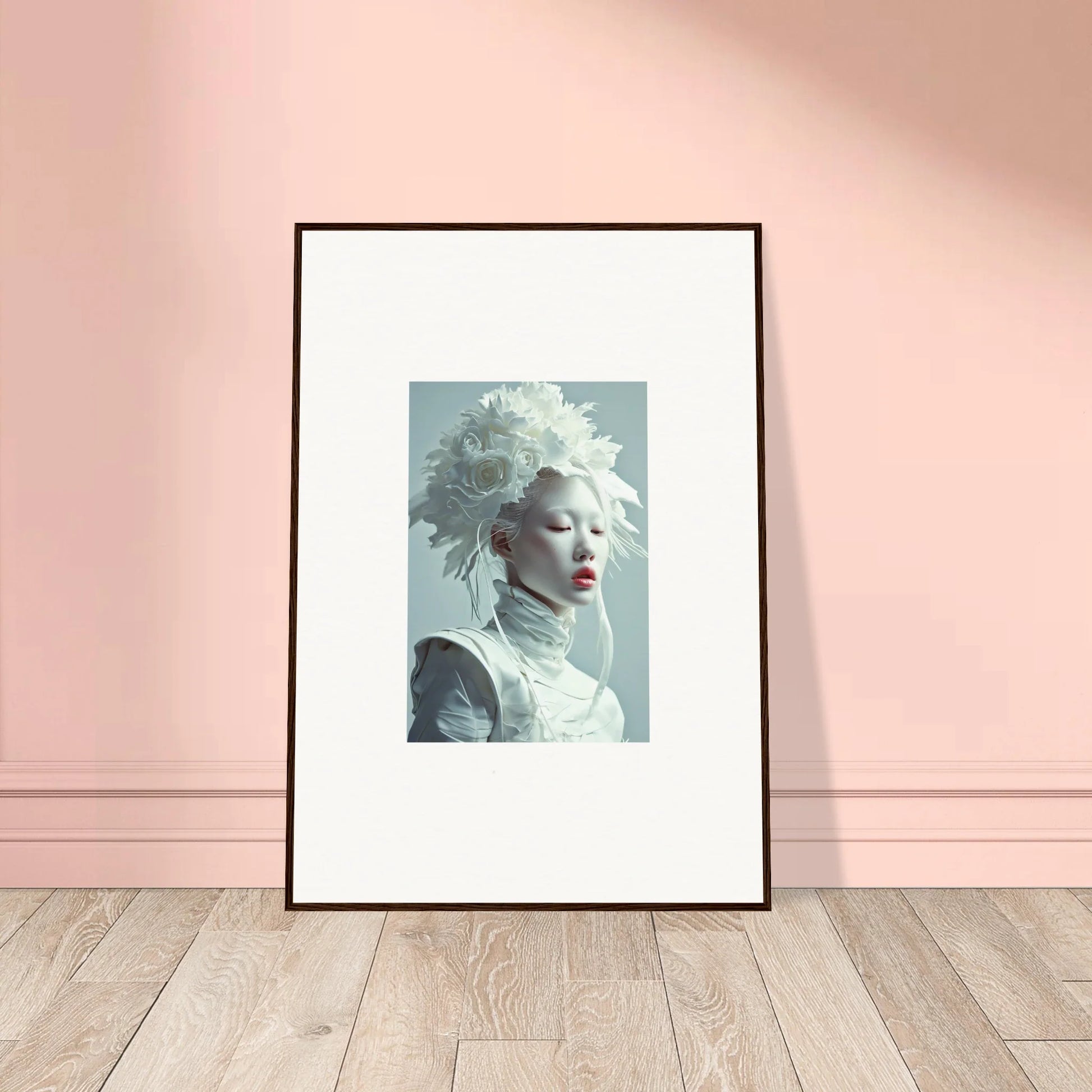 Framed canvas print of a person in a white headdress, perfect for Petal Visions decor