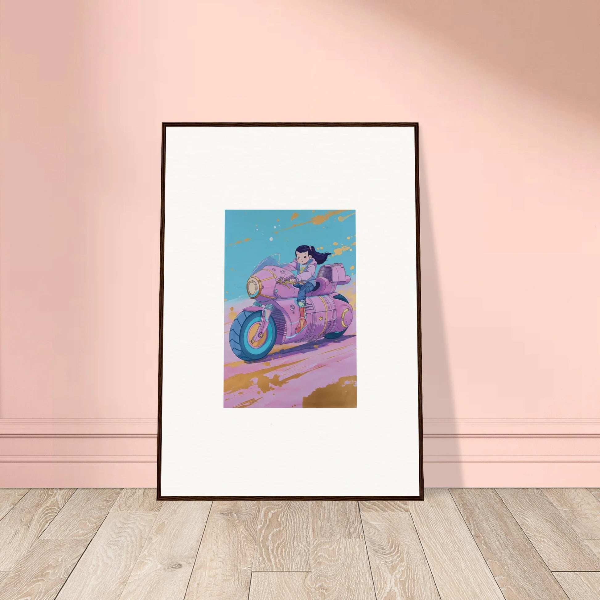 Colorful cartoon character on a motorcycle canvas print for fun room decoration in Paintfall Venture