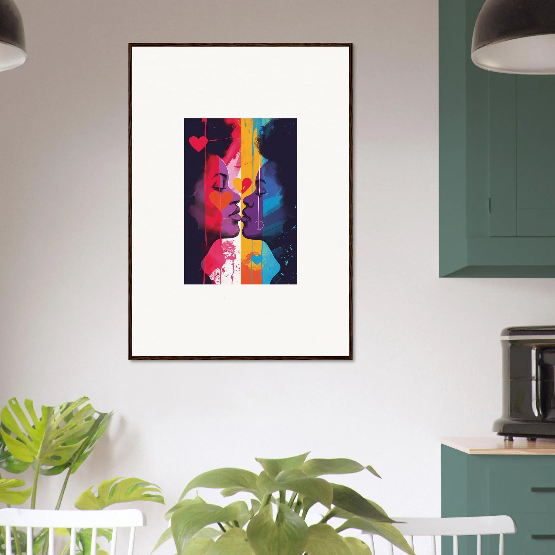 Colorful abstract portrait in a wooden frame for heartwave reflection room decoration