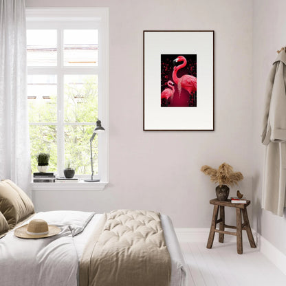 Vibrant pink flamingo wall art canvas print for stylish room decoration