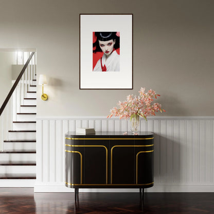 Framed canvas print of a woman with red lips for a cherry dream room decoration